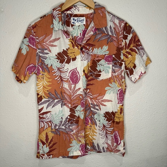 Aeropostale “The Resort Shirt” Orange/Gold Floral/Fauna Cotton Men’s Size Small - Picture 1 of 9